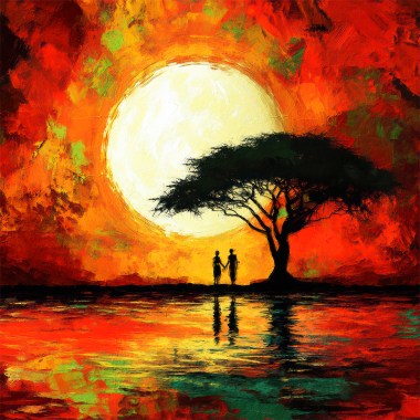 Man en vrouw in zonsondergang